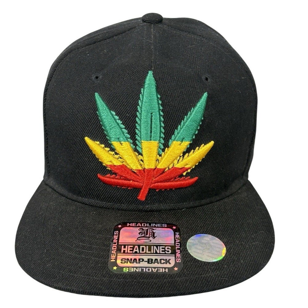 Headlines Rasta Leaf Black Snapback Hat Adjustable Cap‎ Embroidered Red Green
